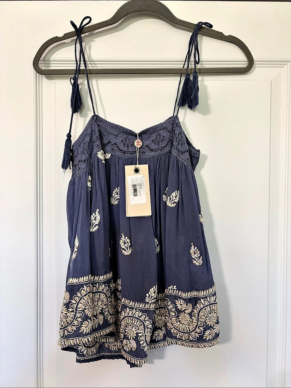 Miss June Sunset Top Embroidered Floral Top in Blue NWT